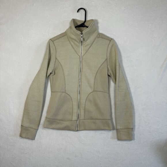 Prana Tobi Full Zip Up Fleece Sweater Jacket Women’s Size Medium Tan - Picture 1 of 15